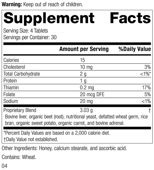 Cataplexยฎ B-Core 120 Tablets Rev 04 Supplement Facts