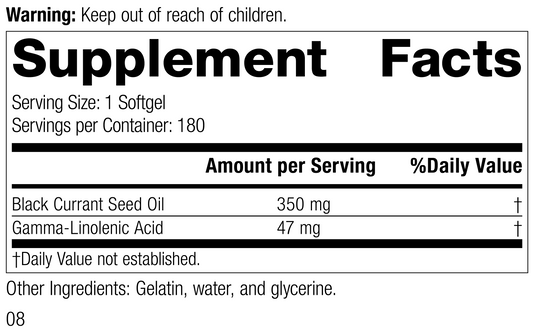 Black Currant Seed Oil, 180 Softgels, Rev 07, Supplement Facts