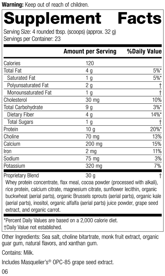 SP CompleteĀ® Chocolate, 26 Ounces, Rev 05 Supplement Facts