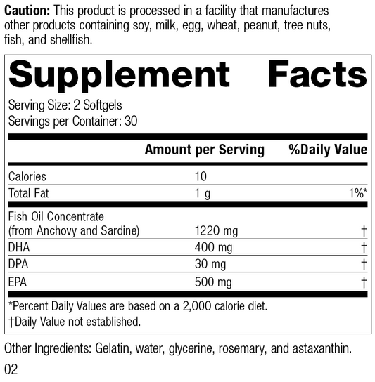 Olprimaโข EPA|DHA, 60 Softgels, Rev 02 Supplement Facts