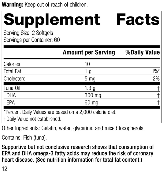 Tuna Omega-3 Oil, 120 Softgels, Rev 11 Supplement Facts