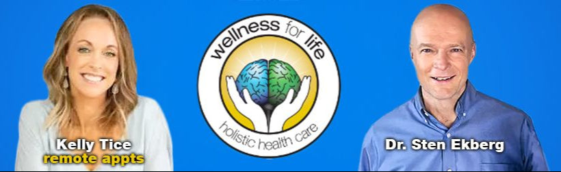 Two people, Kelly Ticic and Dr. Sten Ekberg, with 'Wellness for Life' logo on a blue background.