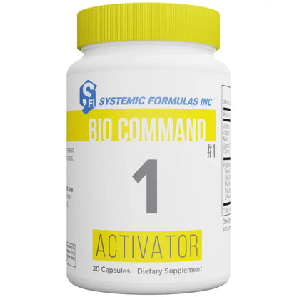 Supplement bottle labeled 'Bio Command 1 Activator' by Systemic Formulas Inc. on a white background.