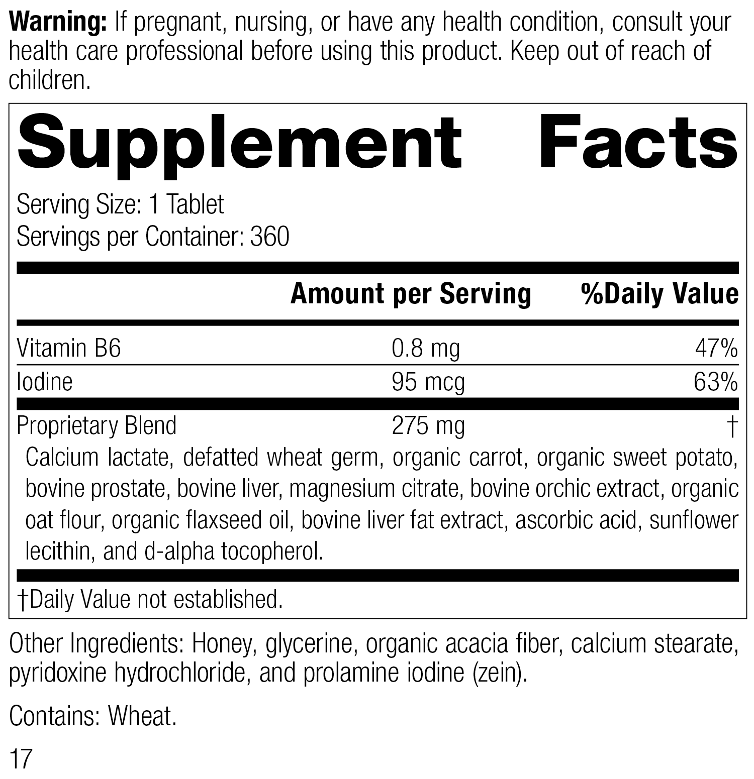 Cataplex® F Tablets, 360 Tablets, Rev 15 Supplement Facts