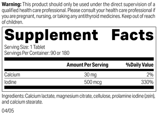Prolamine Iodine, 90 Tablets, Rev 03 Supplement Facts