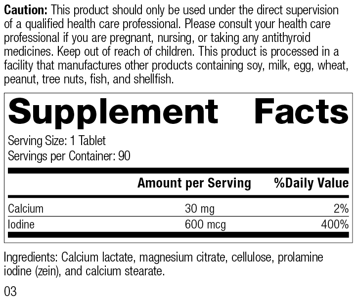 Prolamine Iodine, 90 Tablets, Rev 03 Supplement Facts
