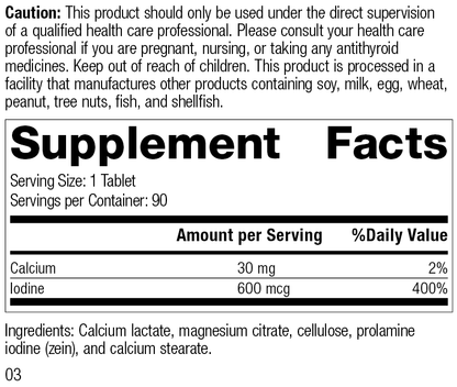 Prolamine Iodine, 90 Tablets, Rev 03 Supplement Facts