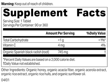 Spanish Black Radish, 20 Tablets, Rev 04 Supplement Label
