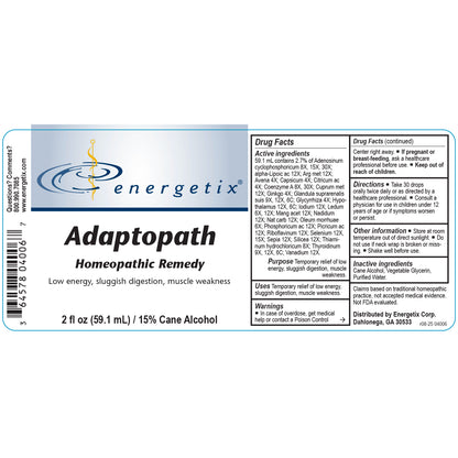 Energetix Adaptopath homeopathic remedy label on a white background