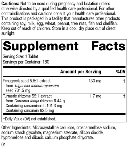 Turmeric Forte, 180 Tablets, Rev 01 Supplement Facts