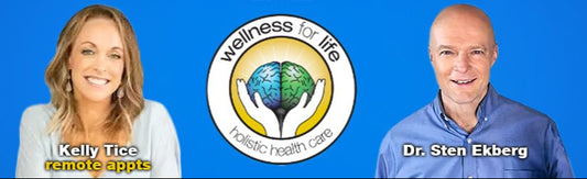 Two people, Kelly Ticic and Dr. Sten Ekberg, with 'Wellness for Life' logo on a blue background.