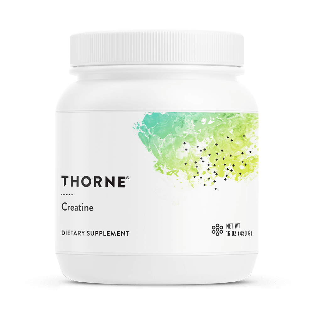 Thorne Creatine dietary supplement container on a white background
